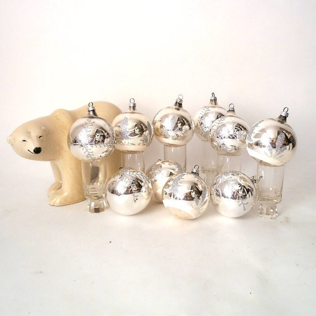 Vintage German Christmas Ornaments, Set of 10 Christmas Glitter Balls