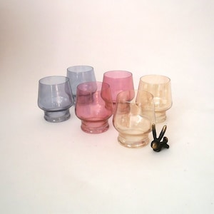 Six liqueur glasses, small iridescent liqueur glass, set of 6 "pastel" colored cognac glasses, vintage barware, mcm 60s glasses retro party