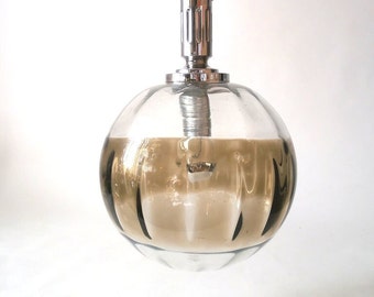 Vintage glass ball lamp Oberglas Austria, 70s ceiling ball lamp clear and brown glass handmade