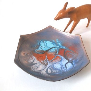 Large enamel plate, enamel bowl, enamel business card dish, jewelry dish GDR enamel blue, trinket tray, mid century enamel plate