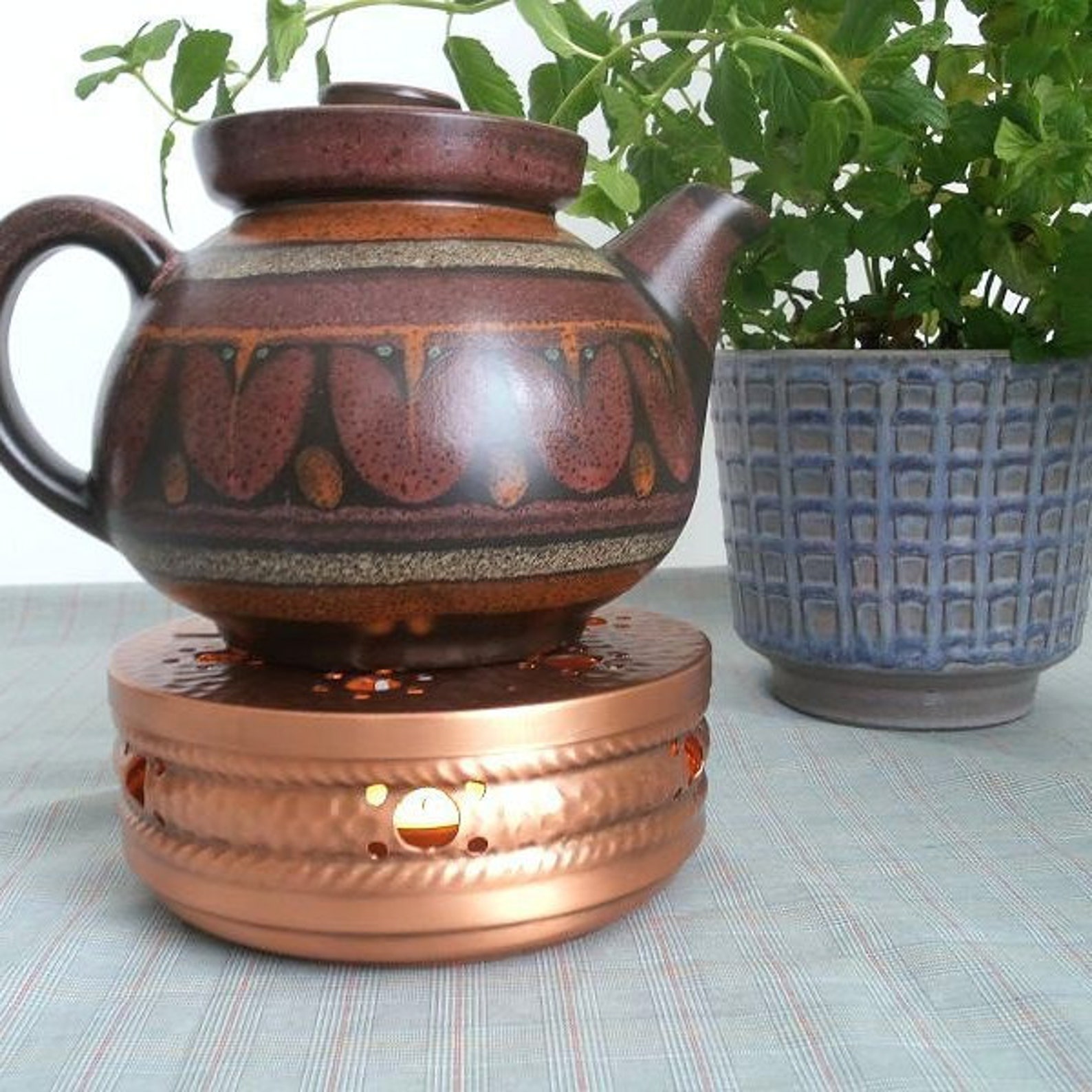 Tea pot warmer copper vintage trivet West Germany table Etsy