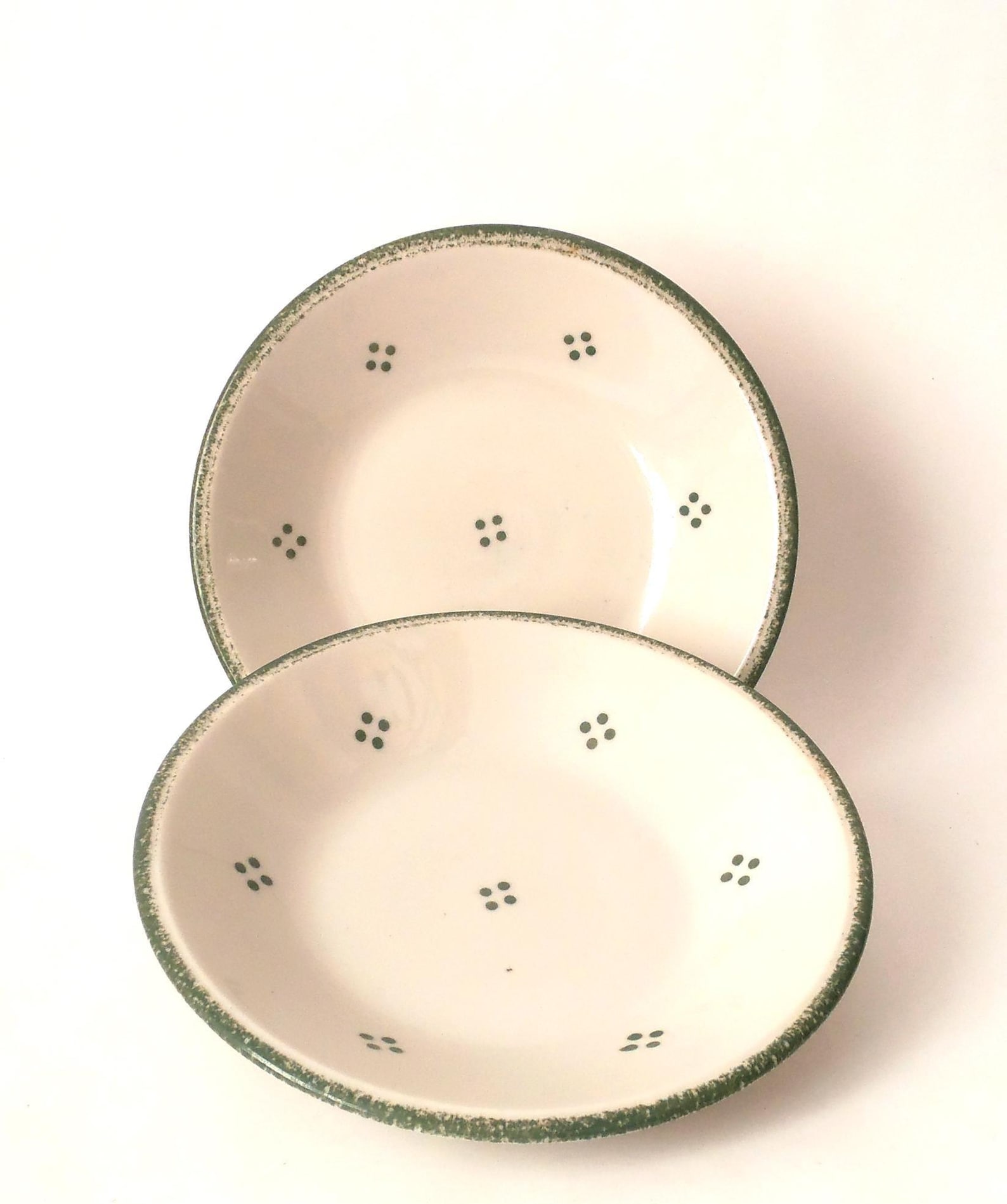 Vintage Annaburg Avena ceramic plate, ceramic dinner plates, mid century Annaburg soup plates, 4 green dots Avena
