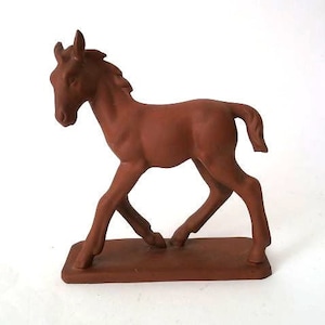 Vintage clay foal figurine figurine, mantel decoration foal figurine, collectible figurine, mid century foal figurine