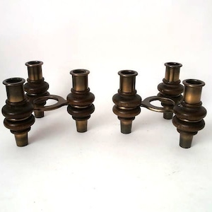 Set of two stackable candle holder, three flame stackable candlestick, modular mid century modern candlesticks