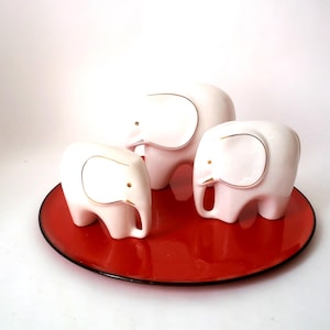 Porcelain elephant, set of three porcelain elephants, white elephant, white porcelain elephants, mid century, porcelain elephant figurine,