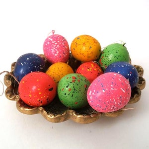 Vintage spun cotton easter eggs, GDR hanging easter eggs, east German easter decor, 10 vintage easter eggs spun cotton, easter polka dots