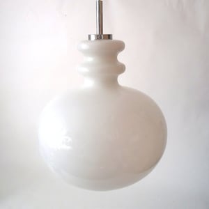XL mid century white overlay glass ceiling lamp 60s 70s, vintage glass pendant lamp, original retro space age pendant lamp white glass