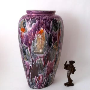 80s vintage ceramic medium size floor vase, WGP ceramic vase, psychedelic mid century floor vase, 80s vase West German pottery