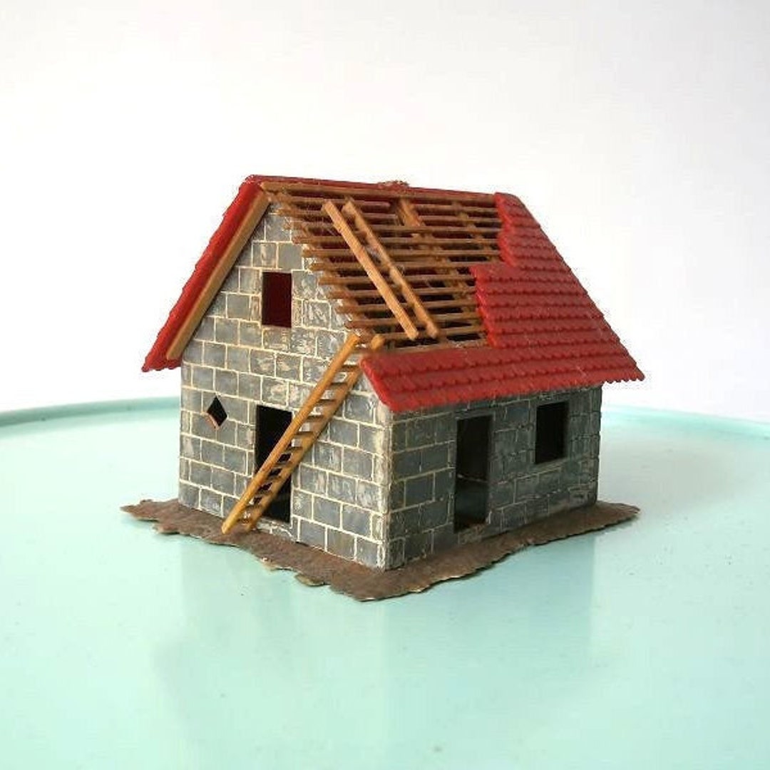 Vintage Model Train House Under Construction Architects Etsy