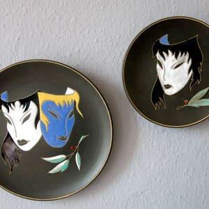 Set of two Ruscha wall plates - vintage wall plate - masks - Ruscha Germany - german pottery - handpainted