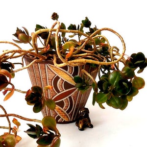 Ceramic clay planter 60s plant pot, rustic design, brown beige, mid century planter,  60s flower,  mcm planter, mid century modern planter
