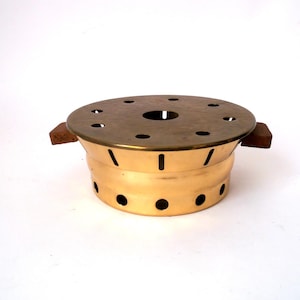 Vintage tea pot warmer brass, mid century trivet, West Germany table decoration, 60s 70s, tea time, plate warmer, portable heater Stoevchen