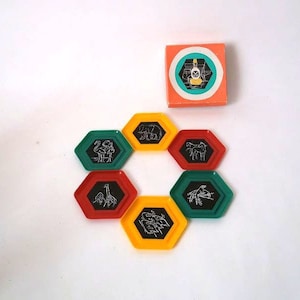 Mid century plastic coasters set of 6, 1960s/ /0s East German vintage, MCM barware , vintage party, retro bar cart, vintage coasters GDR