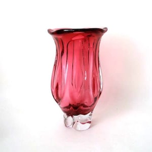 XL Bohemian Czech glass vase, Czechoslovakia glass vase, Czech art vase, pink glass floor vase, heavy glass vase, 60s glass vase, mcm vase