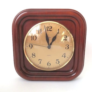 Mid century wall clock, Europa wall clock, vintage brass clock, German mid century clock, 70s mcm wall clock, wood framed 1970s wall clock