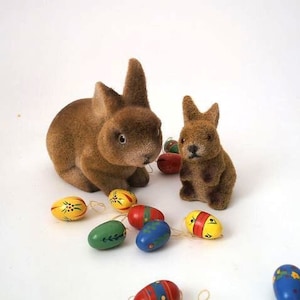 Vintage set of 2 felt hares, West Germany 1960s, easter window dressing, bunny rabbit, German easter decor,  animal decor