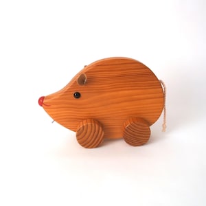 Vintage wooden toy mouse, pull toy mouse, mouse on wheels