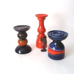 Vintage ceramic candle holder, fat lava candle stick holder, mid century hooped candleholder EGP, Hutschenreuther Gallo - Villeroy & Boch