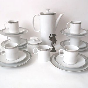 Vintage white china coffee service, mid century white china tea service, 6 cups, 60s Germany, mcm Thomas porcelain, space age tea service