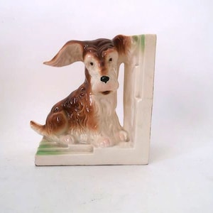 Vintage porcelain bookend with dog, porcelain book holder art deco home decor, shelf decor, porcelain dog figurine, art deco Germany