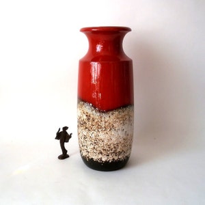 Mid century floor vase XL entrance area Scheurich Red beige Fat Lava, mid century modern, German art pottery, vintage ceramic 70s