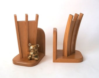 Vintage Berlin Airlift Memorial bookends, wooden book holders rustic home decor, shelf decor hand made bookends, mid century bookend