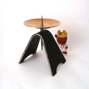 XL Brutalist one flame candle holder 1960s mid century, West Germany vintage candle holder, mcm metal iron steel candle stick holder,