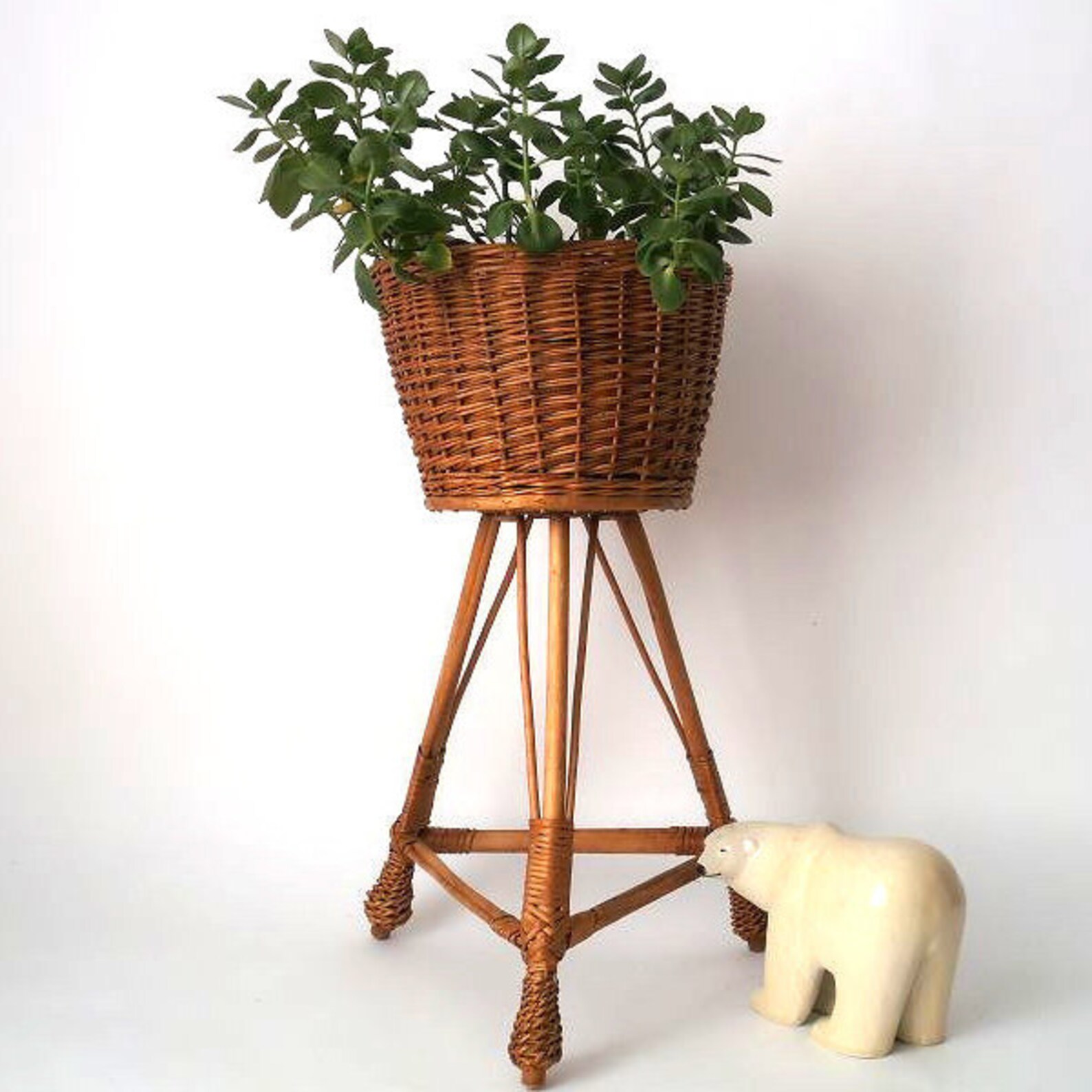 Vintage wicker plant stand bohemian home bamboo plant stand Etsy