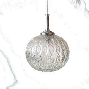Vintage glass ball lamp Hustadt Leuchten, 70s ceiling ball lamp clear with pattern glass