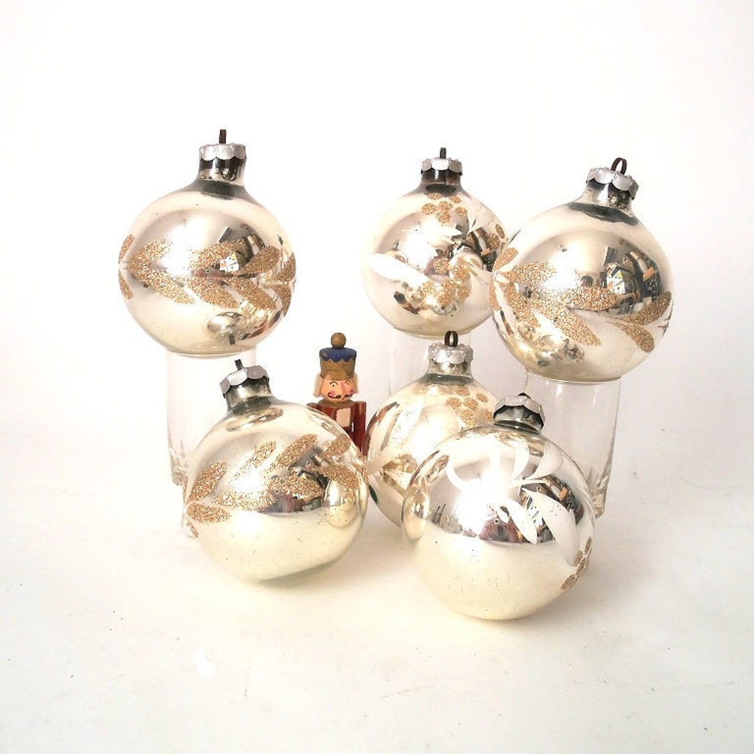 Vintage German Christmas Ornaments, Set of 6 Christmas Glitter Balls