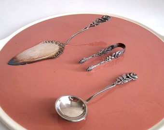 Silver cake server cream spoon sugar tong, rose flatware, wedding flatware, rose decor cake server, hildesheimer rose, antiko 100, gift her