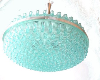 Mid century acrylic op art ceiling lamp turquoise blue, modern pendant lamp, bubble lamp, modernist geometric ceiling light, ball lamp