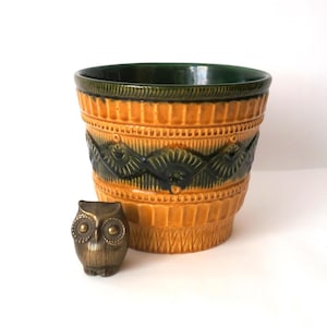 XL large ceramic planter in amber/ocher and deep green glossy glaze, design made in West Germany, mid century planter, 70s,  planter, wgp