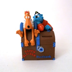 Vintage money box Kapitän Blaubär Hein Blöd figures, money box animal Captain Bluebear figurine