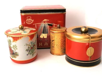 Old vintage tin can 50s, vintage tin box, tin coffee box, trinket box, kitchen decorative box, mid century container, decor collectible tins