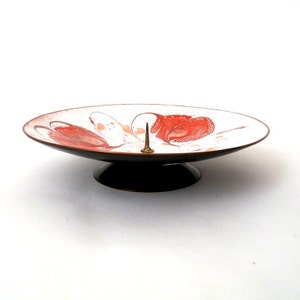Mid century modern enamel candle holder, vintage candel holder Germany GDR red white enamel candelstick holder, 60s/70s enamel candle holder