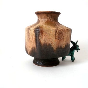Vintage clay vase Karlsruhe Keramik brown beige mid century west German pottery, 70s fat lava vase, studio art wgp, mcm ceramic vase, 70s