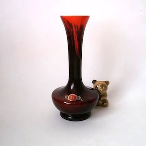 Vintage cased glass vase red black italian opaline glass vase, Opaline Florence vase, VB Vetreria Borgonovo Italy 60s mid century glass vase