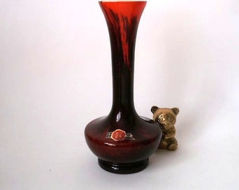 Vintage cased glass vase red black italian opaline glass vase, Opaline Florence vase, VB Vetreria Borgonovo Italy 60s mid century glass vase