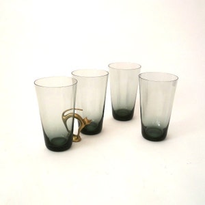 4 mid century goblets tourmaline, vintage gray smoked glass, hand blown wine glasses, mcm 60s West Germany modernist design drinking glasses