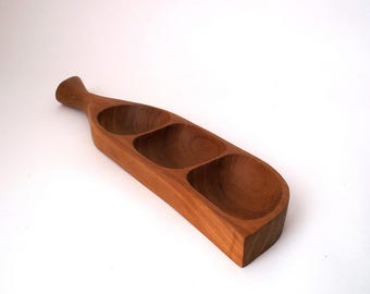 Vintage mid century teak serving tray, 70s teak wood bowl