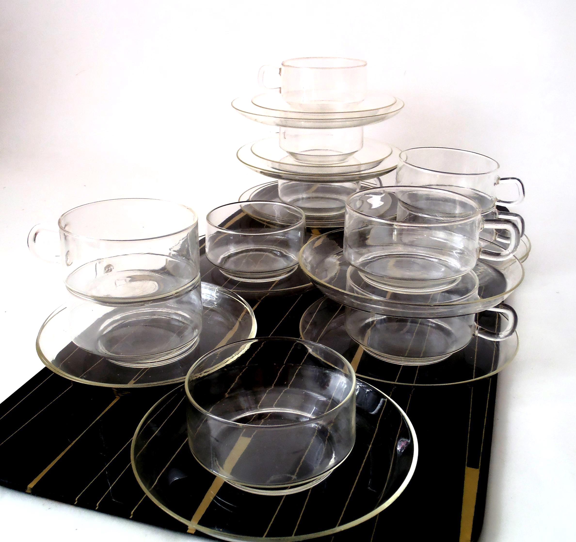 Ilse Decho Tea Cup Set Jenaer Glass Tea Cups, Mid Century Modern