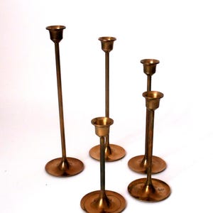 Vintage brass candle holder set, mid century brass candle holder, boho brass candle stick holder set of 5, hollywood regency candle holders