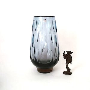 Vintage mid century glass vase designed by Erich Jachmann, produced by WMF 50/60s West Germany, Wmf glass vase color gradient deep cut decor