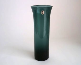 Smoked glass Vase - Schott Zwiesel - German glass - Smoked blue glass - Mid century modern glass - tourmaline - Turmalin - colored glass