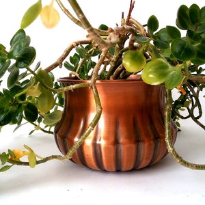 Vintage copper plant pot with holes for a chain to hang it, mcm copper planter, mid century indoor gardening, solid copper planter