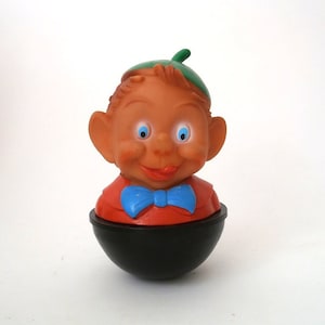 Vintage roly poly doll figurine rogue, roly poly toy figure made in GDR, stand up doll, PVC figurine, rolly polly stand up puppet
