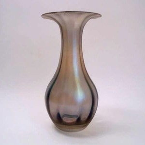 Vintage mother of pearl glass vase, hand blown colorless glass vase, steamed iridescent mother of-pearl vase, art deco 30s glass vase,