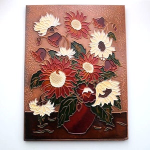 Vintage copper wall plate, flower decor 60s Nentwig, wall hanging West Germany 60s, mid century wall hanging copper relief, wall art copper