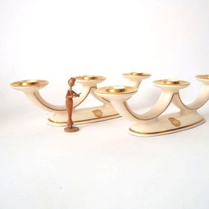 Set of two vintage three flame ceramic candle holders made by Limburger Domkeramik 50s collectible pottery, mid century candle holder